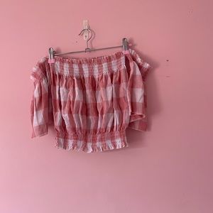 Pink and white gingham cropped shirt
